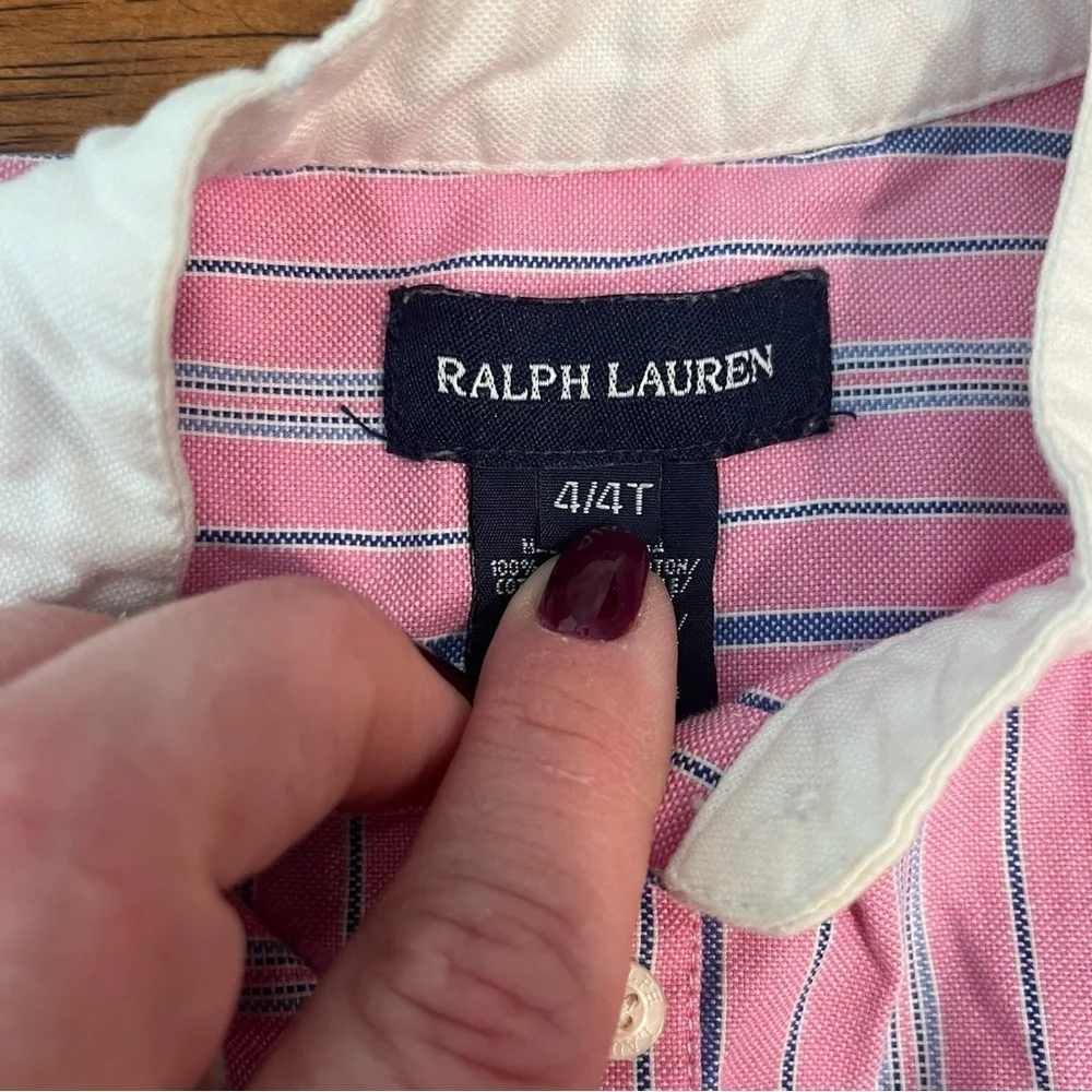 Ralph Lauren Pink and White Striped Dress 100% cotton size 4/4T